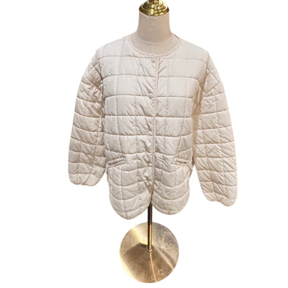REBECCA MINKOFF Quilted Snap Front Jacket Cream XL Boxy Chore Barn Jacket‎